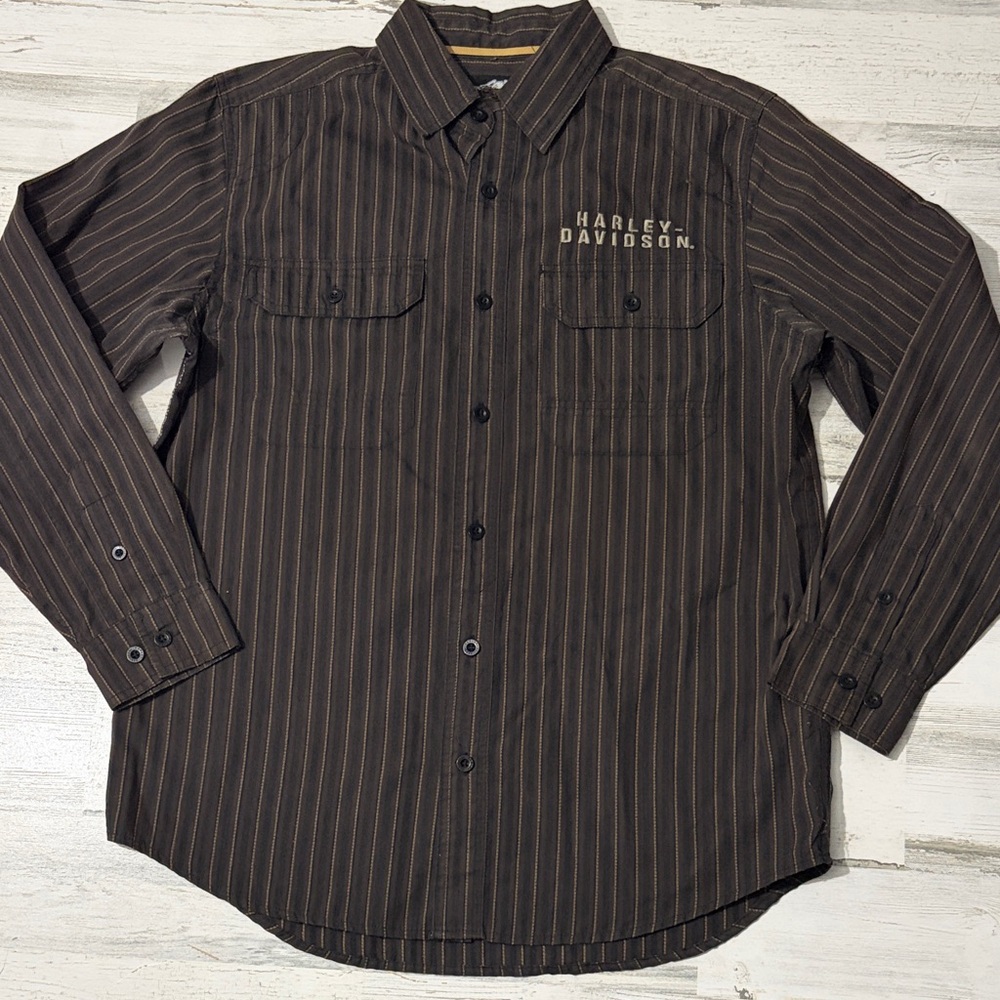Harley-Davidson Men's Brown Pinstripe Shirt Size Medium